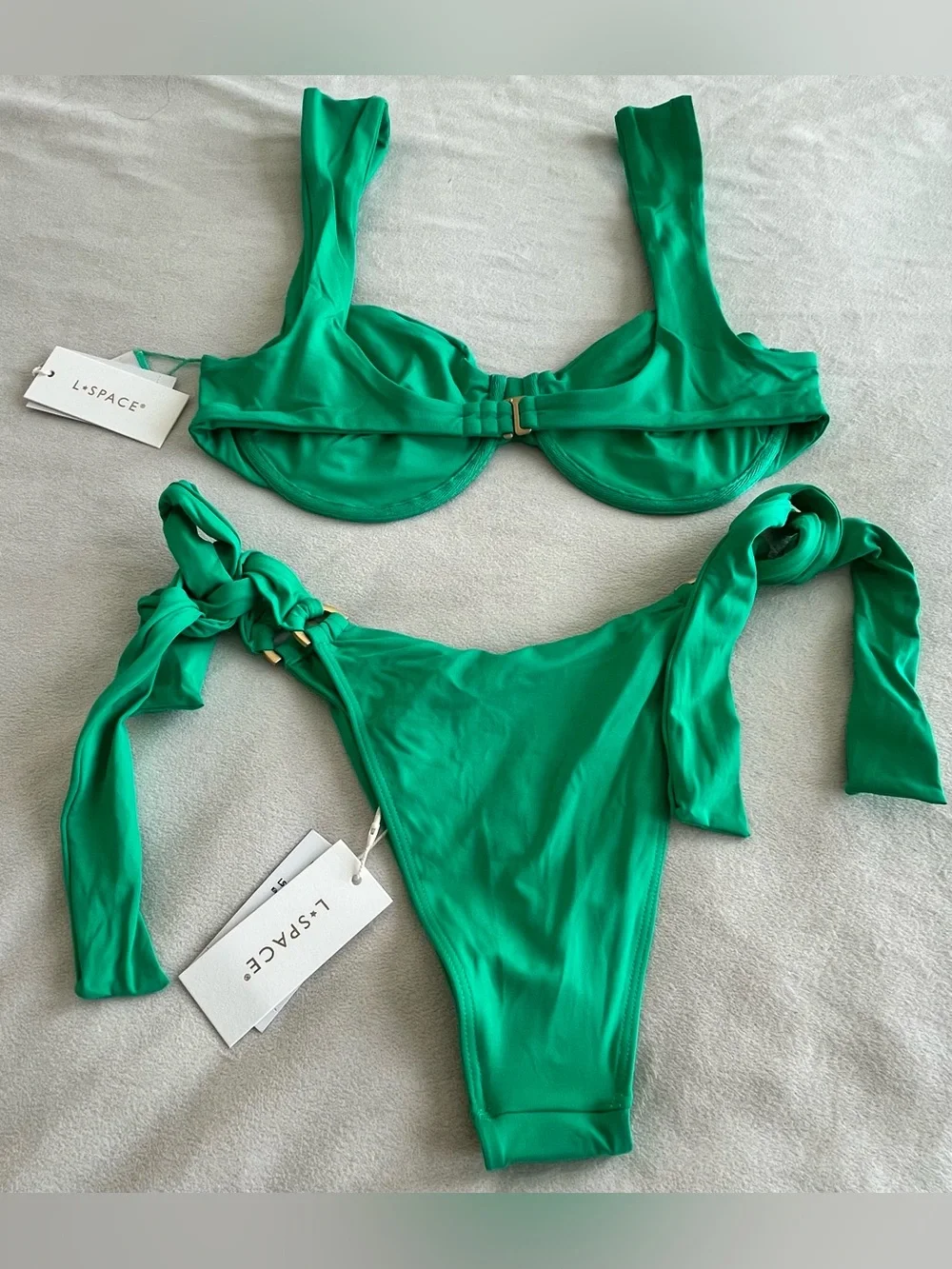 L*Space Bikini Set Stella Top & Kiki Tanga Bikini Bottom Large/XL Jade Green